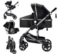 MoLi Poussette 3 en 1, Pousette Bebe avec Mode Double Poussée Réversible, Pousette 3 en 1 avec Nacelle Grande, Poussette Trio Cadre Alliage d'aluminium Pliable Haut Paysage (739 Black)