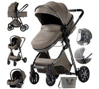 MoLi Poussette 3 en 1, Pousette Bebe avec Mode Double Poussée Réversible, Pousette 3 en 1 avec Nacelle Grande, Poussette Trio Cadre Alliage d'aluminium Pliable Haut Paysage (225 Chocolate)