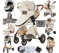 MoLi Poussette 3 en 1, Pousette Bebe avec Mode Double Poussée Réversible, Pousette 3 en 1 avec Nacelle Grande, Poussette Trio Cadre Alliage d'aluminium Pliable Haut Paysage (225 Creamy White-1)