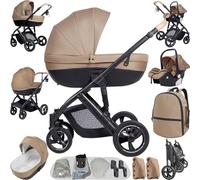 MoLi Poussette 3 en 1, Pousette Bebe avec Mode Double Poussée Réversible, Pousette 3 en 1 avec Nacelle Grande, Poussette Trio Cadre Alliage d'aluminium Pliable Haut Paysage (H2 Khaki)