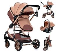 MoLi Poussette 3 en 1, poussette avec mode double poussée réversible, buggy avec grande nacelle confortable, poussette combinée 3 en 1, cadre en alliage d'aluminium, pliable, haute paysage (739 kaki)