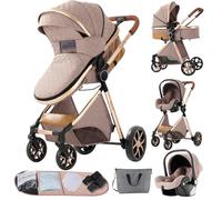 MoLi Poussette 3 en 1, Poussette Bebe avec Mode Double Poussée Réversible, Pousette 3 en 1 avec Nacelle Grande, Poussette Trio Cadre en Alliage d'aluminium Pliable Haut Paysage (225 Khaki)