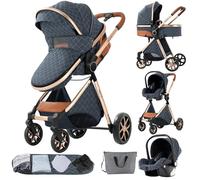 MoLi Poussette 3 en 1, Poussette Bebe avec Mode Double Poussée Réversible, Pousette 3 en 1 avec Nacelle Grande, Poussette Trio Cadre en Alliage d'aluminium Pliable Haut Paysage (225 Blue)