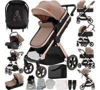 MoLi Poussette 3 en 1, Poussette Bebe avec Mode Double Poussée Réversible, Pousette 3 in 1 avec Nacelle Grande, Pousette Trio Cadre en Alliage d'aluminium Pliable Haut Paysage (V10 Khaki)