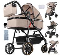 MoLi Poussette 3 en 1, Poussette Bebe avec Mode Double Poussée Réversible, Pousette 3 in 1 avec Nacelle Grande, Pousette Trio Cadre en Alliage d'aluminium Pliable Haut Paysage (V8 Khaki)