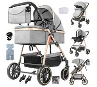 MoLi Poussette 3 en 1, Poussette Bebe avec Mode Double Poussée Réversible, Pousette 3 in 1 avec Nacelle Grande, Pousette Trio Cadre en Alliage d'aluminium Pliable Haut Paysage (V8 Gray)