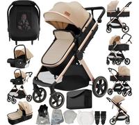 MoLi Poussette 3 en 1, Poussette Bebe avec Mode Double Poussée Réversible, Pousette 3 in 1 avec Nacelle Grande, Pousette Trio Cadre en Alliage d'aluminium Pliable Haut Paysage (V10 Beige)