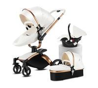 MoLi Poussette 3 en 1, Poussette Bebe en Cuir avec Siège Convertible à 360°, Pousette 3 en 1 avec Nacelle Grande Confortable, Poussette Trio Cadre en Alliage d'aluminium Haut Paysage (906 White)