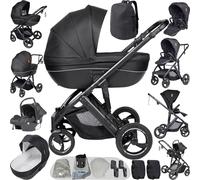 MoLi Poussette 4 en 1, Pousette Bebe avec Mode Double Poussée Réversible, Pousette 4 en 1 avec Nacelle Grande, Poussette Trio Cadre Alliage d'aluminium Pliable Haut Paysage (H2 Black)