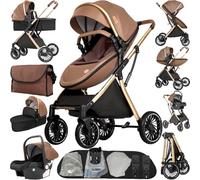 MoLi Poussette 4 en 1, Poussette Bebe avec Mode Double Poussée Réversible, Pousette 4 en 1 avec Nacelle Grande, Pousette Trio Cadre en Alliage d'aluminium Pliable Haut Paysage (688 Khaki)