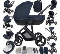 MoLi Poussette 4 en 1, Poussette Bebe avec Mode Double Poussée Réversible, Pousette 4 en 1 avec Nacelle Grande, Poussette Trio Cadre en Alliage d'aluminium Pliable Haut Paysage (H2 Blue)