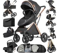 MoLi Poussette 4 en 1, Poussette Bebe avec Mode Double Poussée Réversible, Pousette 4 en 1 avec Nacelle Grande, Pousette Trio Cadre en Alliage d'aluminium Pliable Haut Paysage (688 Black)