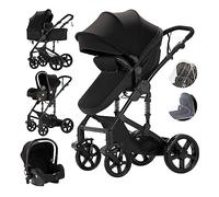 MoLi Poussette Trio, poussette 3 en 1 avec double mode push réversible, Trio poussette bébé avec grande nacelle, poussette bébé en aluminium pliable (588 Black New)