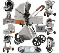 MoLi Poussette Trio, poussette 3 en 1 avec double mode push réversible, Trio poussette bébé avec grande nacelle, poussette bébé en aluminium pliable (225 Silver Grey)