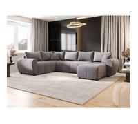 MOLIA U PLUS - Canapé panoramique convertible en tissu gris - 6 places - 303 cm