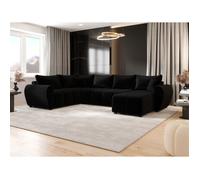 MOLIA U PLUS - Canapé panoramique convertible en tissu noir - 6 places - 303 cm