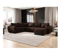 MOLIA U PLUS - Canapé panoramique en tissu marron - 6 places - 303 cm