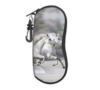 MOLIAE Étui à lunettes unisexe avec imprimé cheval blanc qui court, noir, taille unique