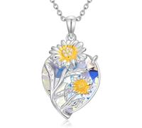 MOLICACI Collier tournesol en argent sterling S925 pour femme 0,03 ct avec diamants de laboratoire - Collier tournesol en argent sterling pour anniversaire, Noël, baptême - 45,7 cm