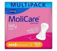 MoliCare lady Pad Lot de 168 serviettes hygiéniques extra longues pour femme avec fuites urinaires moyennes, neutralisant les odeurs, protection avancée de la peau
