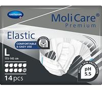 MOLICARE® PREMIUM - Elastic - Changes Complets pour Hommes et Femmes - Niveau d'Absorption = 10 gouttes (Fuites Urinaires Importantes) - pH Neutre à la Peau - Matière Douce - Taille L - 14 Unités