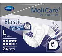 MOLICARE® PREMIUM - Elastic - Changes Complets pour Hommes et Femmes - Niveau d'Absorption = 9 gouttes (Fuites Urinaires Importantes) - pH Neutre à la Peau - Matière Douce - Taille L - 24 Unités