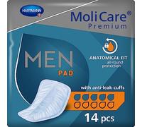 MoliCare Premium Men Pad Lot de 14 serviettes d'incontinence pour homme avec faiblesse de la vessie Coupe en V 5 gouttes