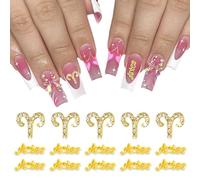 MOLILON Lot de 15 breloques 3D en forme de bélier doré, 5 signes du zodiaque, 10 clous en forme de lettre du zodiaque, strass en alliage de cristal, douze constellations pour loisirs créatifs