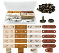 MOLIMOLI 15pcs Étiquettes en Cuir Faites à la Main avec Clous, Étiquette Faite pour Couture, 2 Formes (Arc et Rectangle) 4 Couleurs, décoration de vêtements DIY synthétique