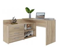 MOLINE - Bureau d'angle avec rangement - 3 tiroirs + 2 etagères - 120x50x76 cm - Bureau d'ordinateur