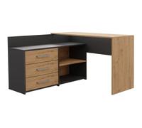 MOLINE - Bureau d'angle avec rangement - 3 tiroirs + 2 etagères - 120x50x76 cm - Bureau d'ordinateur