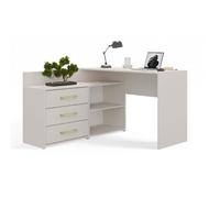 MOLINE - Bureau d'angle avec rangement - 3 tiroirs + 2 etagères - 120x50x76 cm - Bureau d'ordinateur