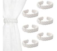 Moling Lot de 6 Embrasses Rideaux élégants,sans Percage,Accroche de Rideaux Tressés Bohèmes en Coton-Lin,Supports Attaches à Rideaux,Decoration Chambre (Blanc)