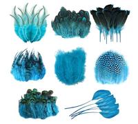 Molirex 160 Pièces Plumes Bleu de Faisan, Plumes Loisirs Creatifs Décoration pour Bricolage, Plume Naturelles Décoratives pour Attrape-Rêves, Boucles d'oreilles, Masques, Mariage, Fête, Pâques