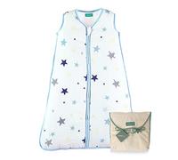 molis&co. Gigoteuse pour bébé. 0.5 TOG. Idéal pour l’été. 18 à 36 Mois (95 cm). Très Douce et légère. Imprimé étoiles Unisexe dans des Tons Bleu et Beige. Mousseline Premium.