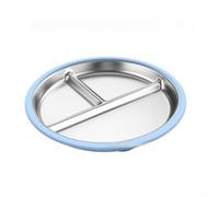 Moliuoly Assiette divisée en acier inoxydable 304 avec base en silicone antidérapante, plateau de service résistant à la chaleur avec compartiments pour cuisine et camping, vaisselle lavable au