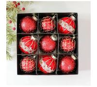 Moliuoly Lot de 9 boules de Noël incassables en plastique avec rubans de suspension, réutilisables pour arbre, couronne et décoration de la maison (boîte rouge)