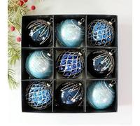Moliuoly Lot de 9 boules de Noël incassables en plastique avec rubans de suspension, réutilisables pour arbre, couronne et décoration de la maison (boîte bleue A)