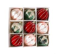 Moliuoly Lot de 9 boules de Noël incassables en plastique avec rubans de suspension, réutilisables pour arbre, couronne et décoration de la maison (rouge et vert)