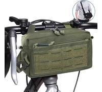 Molle Bike Handlebar Bag,Bicycle Handlebar Bag Storage Bag With Shoulder Strap,Tactical Storage Bag For Racing Bike,Mountain Bike,Cycling,Travel (Green)