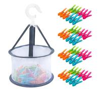 Mollette Bucato Con Cestino, 48Pcs mollette per bucato, Mollette per Bucato Antiscivolo, Mollette di Plastica Colorate, Forte Forza di Serraggio, Ottimo per Calze, Asciugamani, Vestiti
