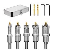 Mollom 5Pièces (13-25.5mm) Kit de Scie Cloche en Carbure TCT pour Métal Dur, avec 2 Forets Pilotes en Titanium et 1 Gradué, et 2 Clés Hex pour Acier Inoxydable, Fer, Aluminium, Alliages Métalliques