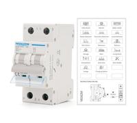 MOLLOM Disjoncteur miniature unipolaire CC 2P,1000V 25A,C25,déclenchement thermomagnétique,capacité de coupure 6KA.Pour systèmes solaires PV,usage domestique et camping-cars