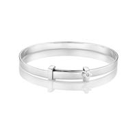 Molly Brown London My First Diamond Bracelet pour bébé avec croix de baptême en argent sterling pour fille - Véritable diamant 1 pt - Argent 925 poinçonné, Industry Standard Baby Bangle, Argent