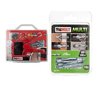 Molly Kit de 20 Chevilles de fixation - 10 Chevilles 4 x 33mm et 10 Chevilles 5 x 36mm + Pince de pose, Gris, Set de 27 pièces & Molly Multi Chevilles métal avec vis agglo, Gris, Set de 10 Pièces