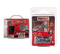 Molly Kit de 20 Chevilles de fixation - 10 Chevilles 4 x 33mm et 10 Chevilles 5 x 36mm + Pince de pose, Gris, Set de 27 pièces & Chevilles métalliques à expansion avec vis M5 Ø11mm, 5 x 36 mm, Gris