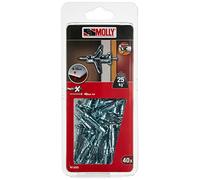 Molly M12025-XJ Chevilles auto foreuses avec vis M4 Ø 4 x 35 mm, Gris, Set de 40 Pièces