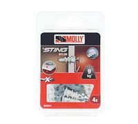 Molly M30224-XJ Sting Chevilles auto foreuses Nylon avec crochet Tableau/Vis, Gris, Set de 4 Pièces