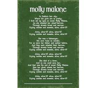 Molly Malone Reproduction d'art avec paroles de chansons folkloriques irlandaises traditionnelles Vert Style vintage Format A4