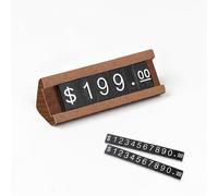 Mollytek Lot de 10 présentoirs de prix en bois - Cube d'affichage numérique - Lettres - Étiquettes de prix réglables avec base en bois - Présentoir de prix pour bijoux (noyer)